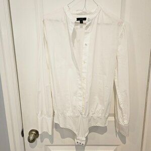 J. Crew white collarless bodysuit shirt